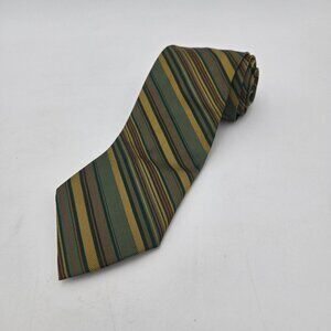 Vintage Mens Neck Tie Avacado Green Yellow Striped Welcome Back Cotter 60s 70s